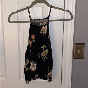 Black floral print high neck tank